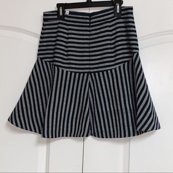 J Crew Stripe Navy Blue White Stripe Fit Flare Mini Skirt 0 XS - Picture 6 of 8